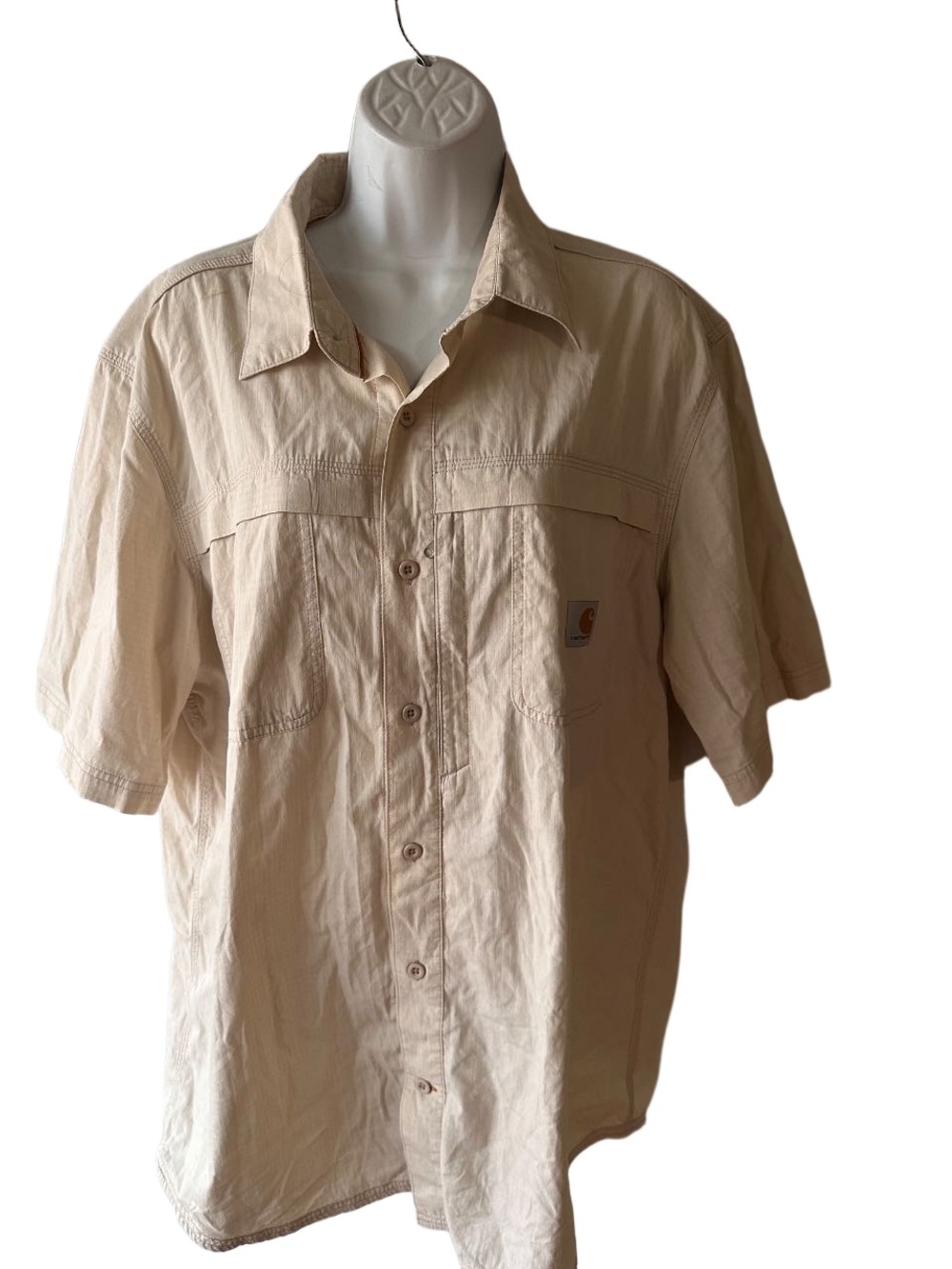 Carhartt Force Cream Utility Shirt Size L Short Sleeve Button Up Dual Pockets